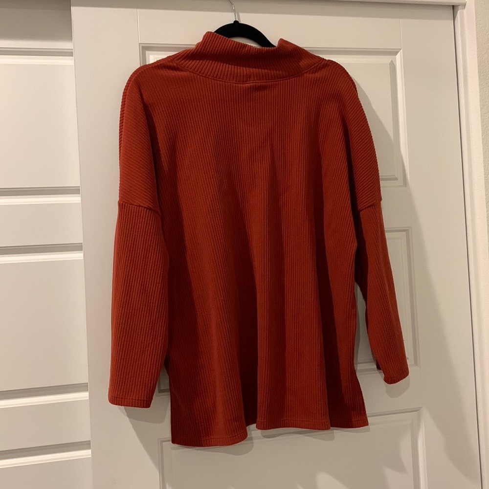 3/4 sleeve Ribbed cowl neck sweater
